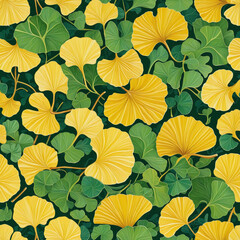 Yellow ginkgo biloban leaves colorful background template