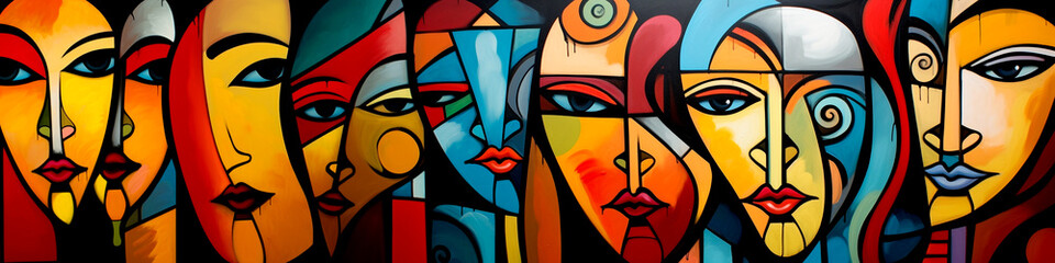 Graffiti Colorful Women - Cubism - obrazy, fototapety, plakaty