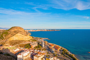 The Santa Barbara Castle in Alicante with a panoramic view in the famous tourist city on the Costa Blanca, Spain.
