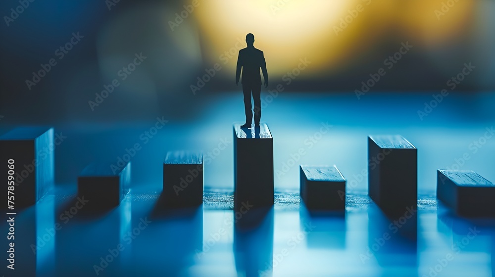Poster a person with a bar graph shadow symbolizing progress, progress, bar graph, person