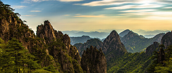 Landscape of Huangshan Yellow Mountain unesco world heritage site. Located in Anhui province. - obrazy, fototapety, plakaty