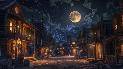 Foto op Plexiglas Western town street on moonlight © Boraryn