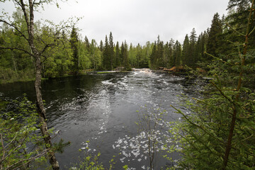 View of Ahvenkoski waterfall in Karelia - 757859464