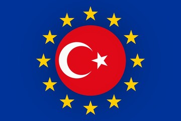 Representação artística em ilustração da união das bandeiras da Turquia e da União Europeia  © LuIvDa