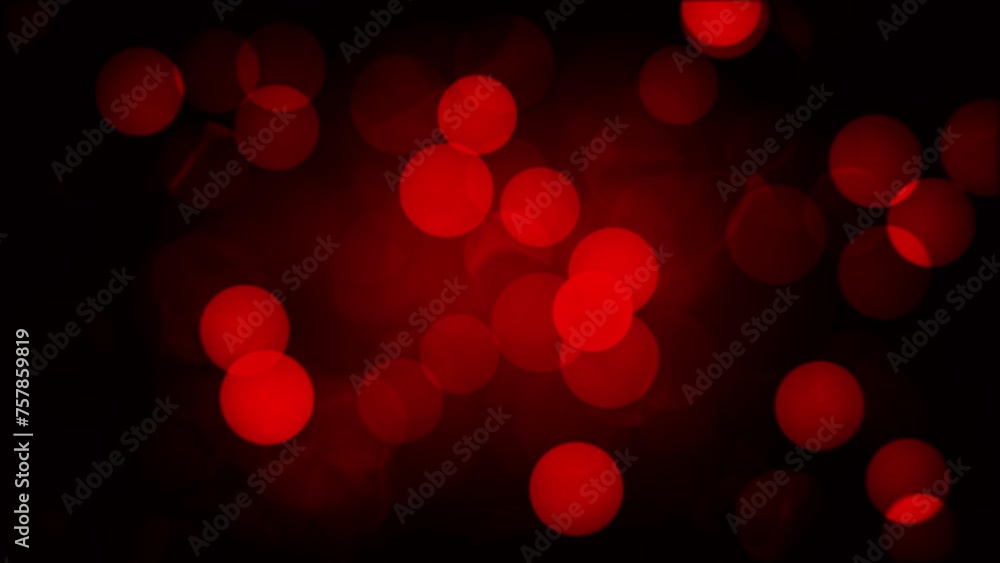 Poster digital abstract animation red crimson bokeh blurred lights moving on black background. motion graph