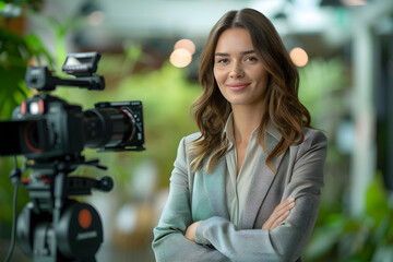 Confident Female Journalist Ready for Broadcasting 