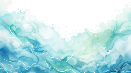 Watercolor water waves blue, turquoise, ocean, sea wave, background, wallpaper, generative AI - obrazy, fototapety, plakaty