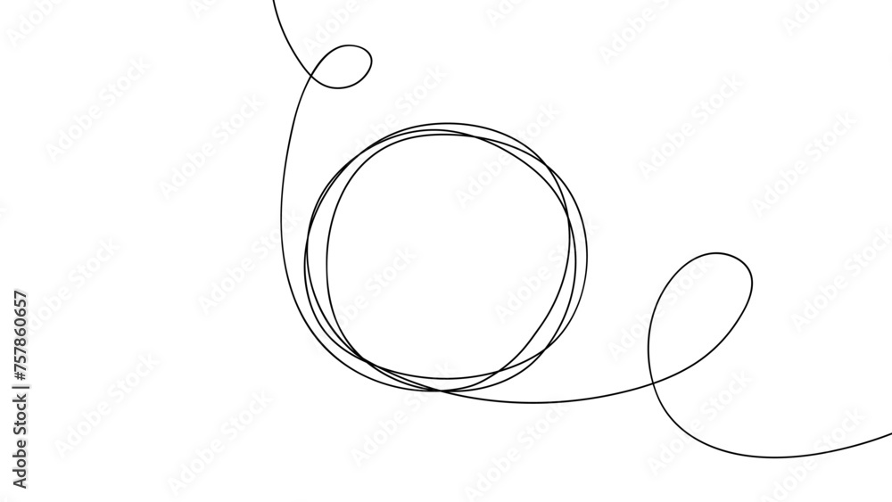 Poster circle frame. continuous black line. line art. round frame. hand drawn sketch outline. vector illust