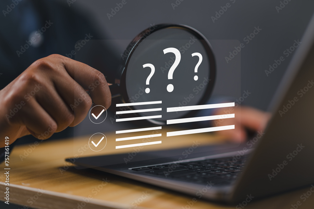 Poster Online survey and digital form checklist by laptop computer, Document Management Checking System, online documentation database and process manage files.