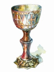 Watercolor Illustration of Chalice with Cross on White Background Generative AI
