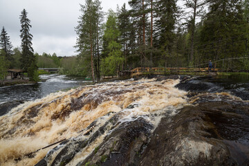 View of Ahvenkoski waterfall in Karelia - 757861638