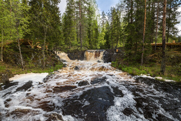 View of Ahvenkoski waterfall in Karelia - 757862066