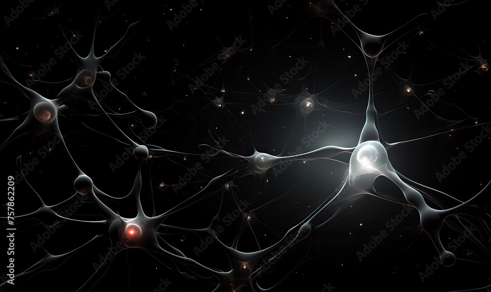 Poster abstract black and white background with neurons.