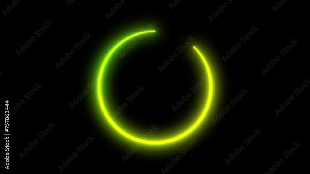 Poster neon circle appears on black background changing color. data download animation.