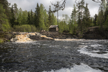 View of Ahvenkoski waterfall in Karelia - 757862435