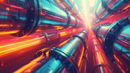 A futuristic looking image of pipes and tubes in a tunnel, AI
