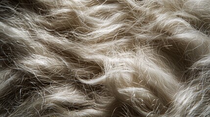 A close up of a fluffy white fur with long hair, AI