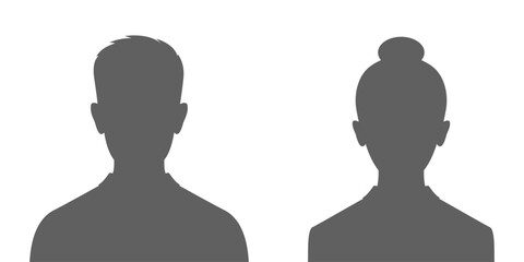 Avatars of a man and a woman. Silhouettes male and female. Profiles of abstract people. Unknown or anonymous persons. Vector illustration - obrazy, fototapety, plakaty