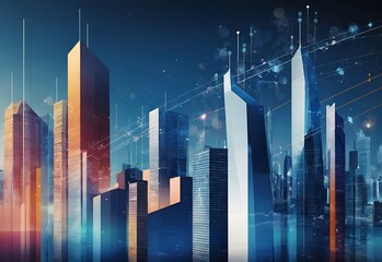 Obraz premium Abstract graphs and statistics in a modern city sky