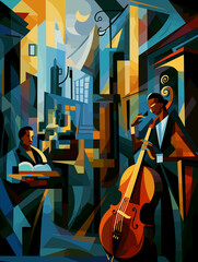Abstract image of jazz musicians on the streets of New Orleans