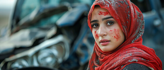 A Muslim woman at the scene of a car accident her experience depicted through the lens of documentary authenticity