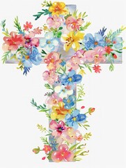 Floral Easter Cross Watercolor Illustration Generative AI