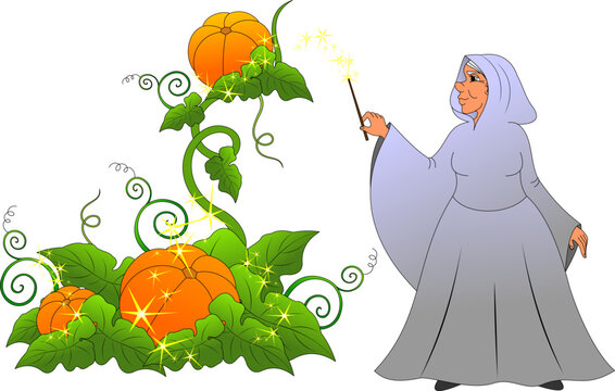 the fairy godmother turns a pumpkin into a carriage