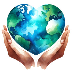 Human Hands Holding The Earth, World Environment Day illustration, Watercolor Environment Day. 