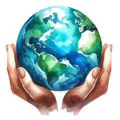 Human Hands Holding The Earth, World Environment Day illustration, Watercolor Environment Day. 