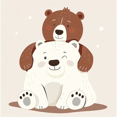 Winter's Cuddle Buddies: A Cozy Bear and Polar Bear Hug Generative AI