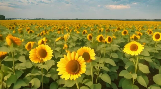 Large sunflower field in bloom in summer in rural 
