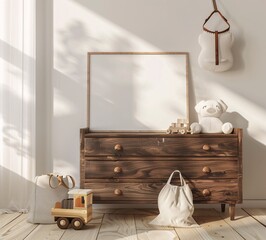 A Monthly Catch-Up: A Dresser with a Mirror, Teddy Bear, and a Handbag Generative AI