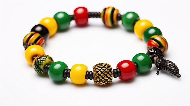 A Jamaican or African Rasta Charm bracelet with selective focus on an isolated White background.


