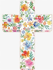 Easter Floral Watercolor Cross Generative AI