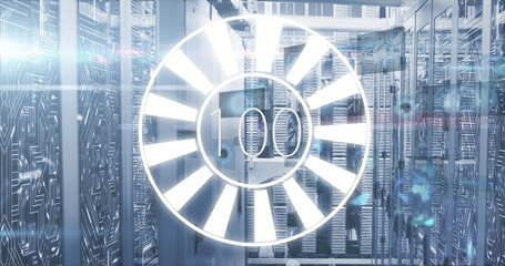 Image of data processing over server room