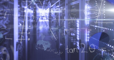 Image of data processing over server room