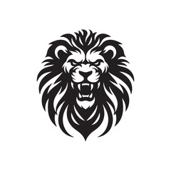 Vector Lion Silhouette Roaring with Intensity in Striking Anger for Graphic Design and Illustration Projects., Angry lion vector, Roaring lion Illustration.