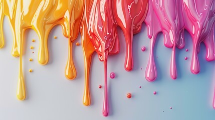 Abstract background colorful paint falling drips. 3d illustration