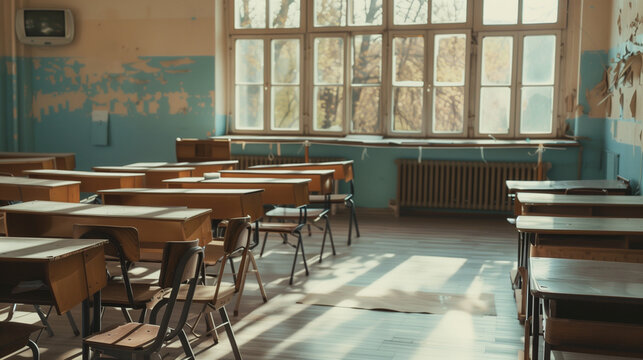 Abandoned Classroom: Echoes of Lessons Past