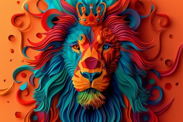 Colorful Ilustration of lion wearing a crown