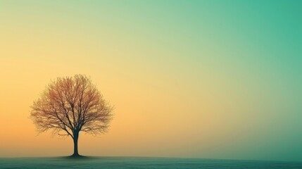 Against a gradient sky stands a solitary tree, epitomizing simplicity and solitude