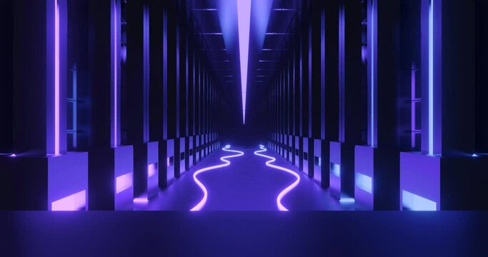 3d rendering seamless loop motion of red neon sci fi corridor