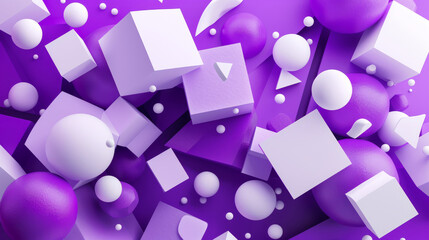 3d purple and white abstract geometrical shaped figures placed on purple background