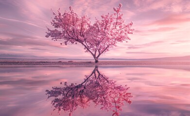 Pink Blossoms in the Sunset Generative AI