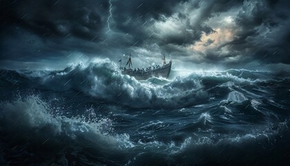 Riding the Waves A Stormy Night on the Ocean Generative AI
