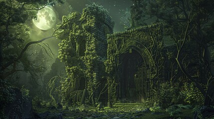 Midnight Moonlit Castle A Gothic Nighttime Adventure Generative AI