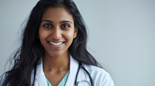 Smiling Doctor in White Coat and Stethoscope, Celebrating Women's History Month Generative AI