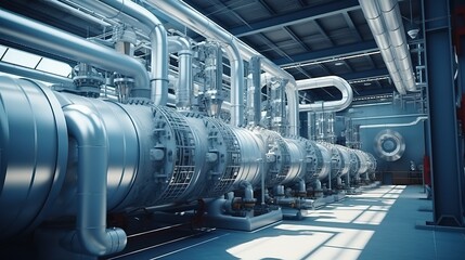 Equipment and pipeline of power plant. 3D rendering.


