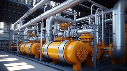 Equipment and pipeline of power plant. 3D rendering.


