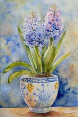 Blooming Beauty: A Vibrant Flower Arrangement in a Blue and Yellow Vase Generative AI